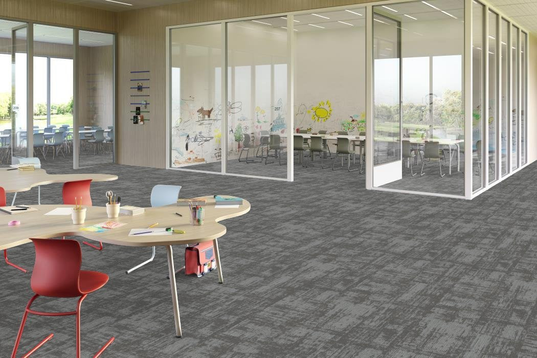 Shaw Contract - Creating Space - Aware - Carpet Tile - Graphite Classroom Install