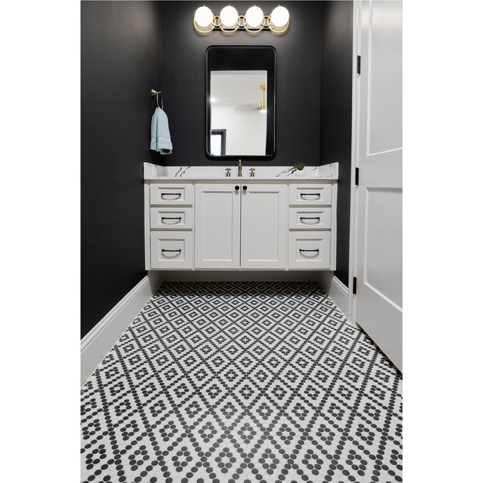 Daltile - Keystones - Penny Rounds - Porcelain Tile Mosaic - Matte - Arctic White/Black - DK28 Room Scene