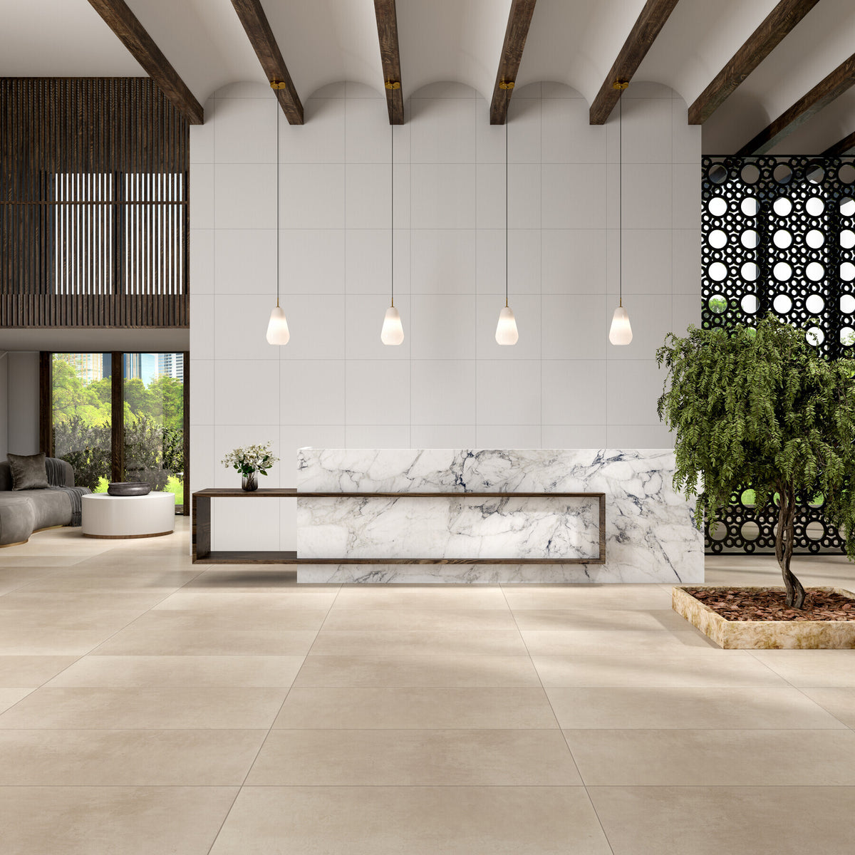 Daltile - Cohesion - 24 in. x 48 in. - Porcelain Tile - Matte - Taupe Installed