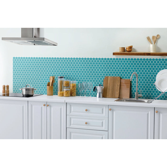Daltile - Color Wheel Mosaic - 1.5 in. Glazed Ceramic Hexagon Mosaic - Ocean Blue Installed
