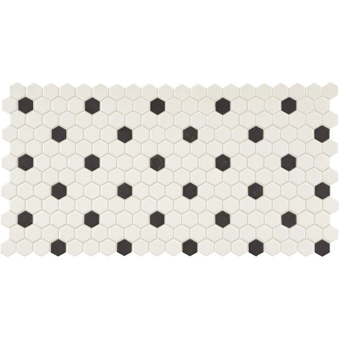 Daltile - Keystones - 1" Hexagon - Porcelain Tile Mosaic - Matte - Arctic White/Black