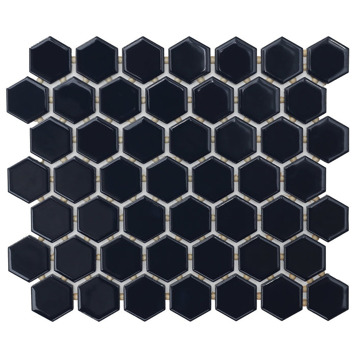 Daltile - Color Wheel Mosaic - 1.5 in. Glazed Ceramic Hexagon Mosaic - Navy