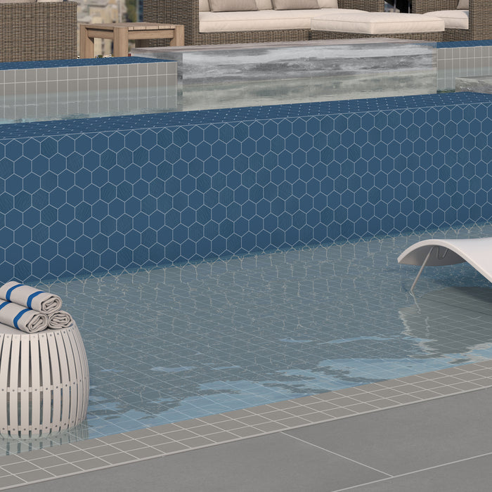 Daltile - Keystones - 2" Hexagon - Porcelain Tile Mosaic - Textured - Galaxy Pool Install 2