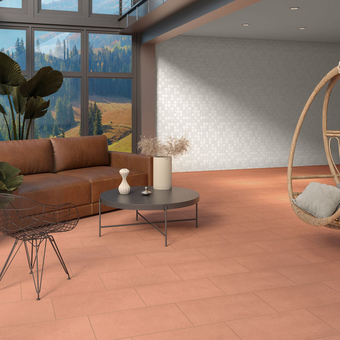 Daltile - Keystones - 1" x 1" Straight Joint - Porcelain Tile Mosaic - Matte - Biscuit wall installation