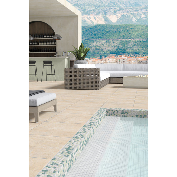 Daltile - Keystones - Organic 1" Penny Round - Porcelain Tile Mosaic - Matte - Spring Blend Pool Install