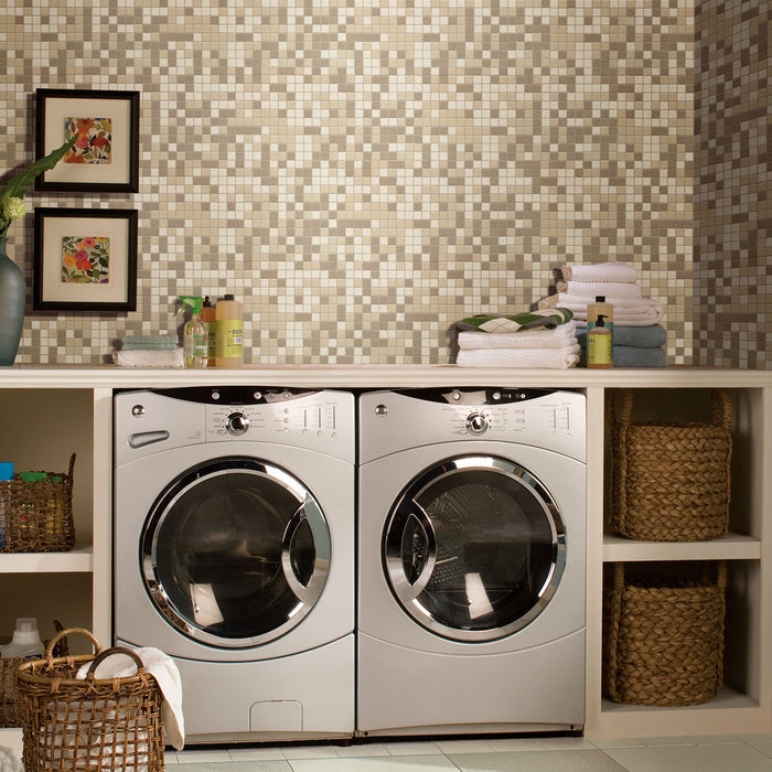 Daltile - Keystones - 1" x 1" Straight Joint - Porcelain Tile Mosaic - Matte - Beach Blend wall installation
