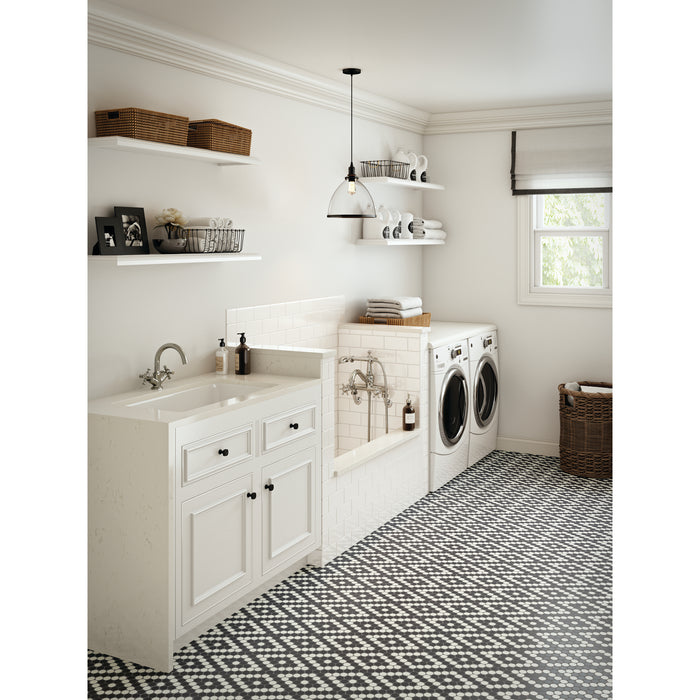 Daltile - Keystones - Penny Rounds - Porcelain Tile Mosaic - Matte - Arctic White/Black - DK28 Laundry Room Install