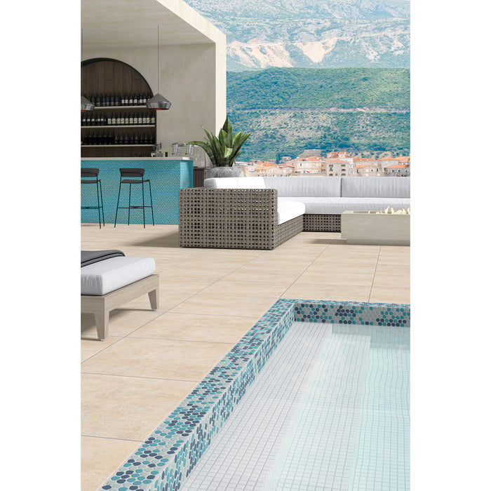 Daltile - Keystones - Organic 1" Penny Round - Porcelain Tile Mosaic - Matte - Naval Blend Installed