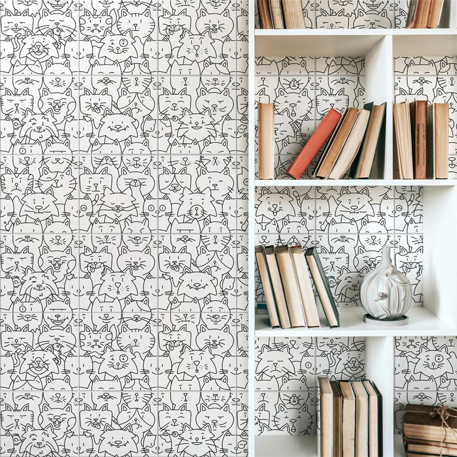 Somertile - Oh My Cat - Porcelain Floor/Wall Tile Wall Install