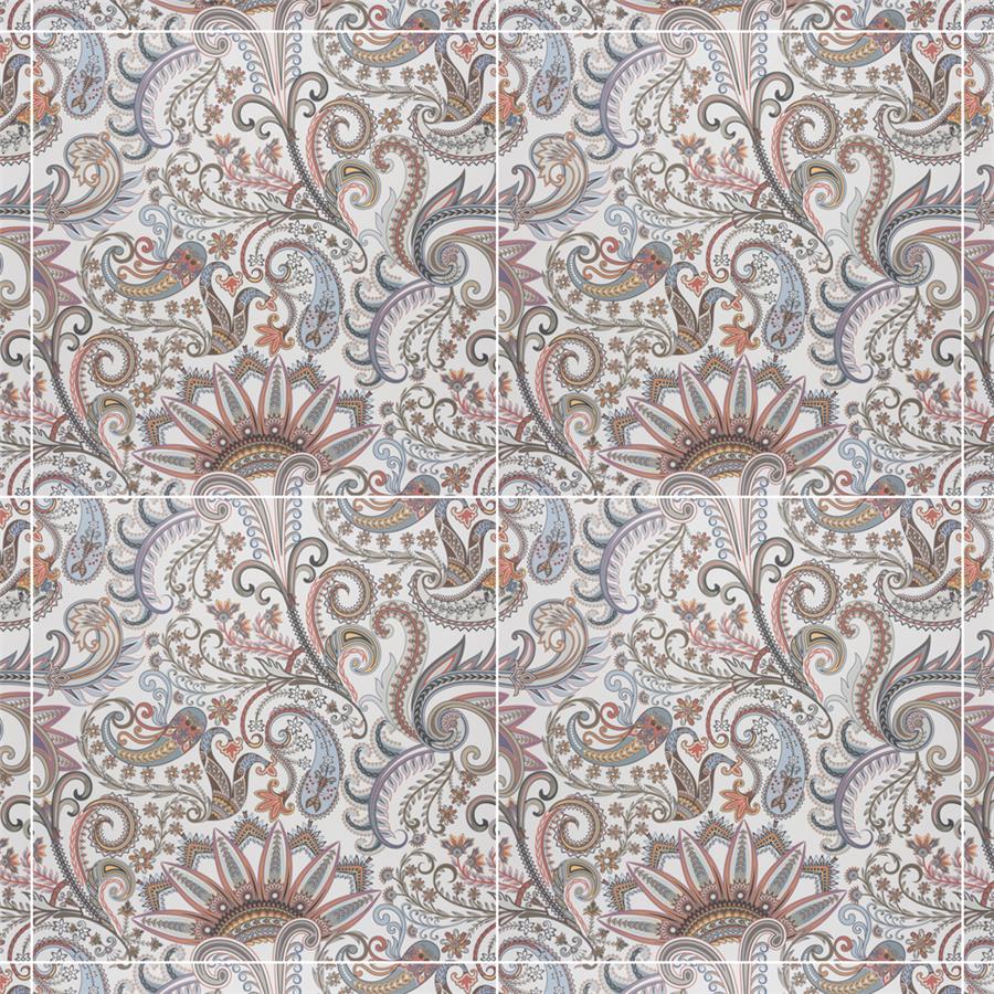 Somertile - Imagine Porcelain Tile - Tapestry Paisley w/ White Grout