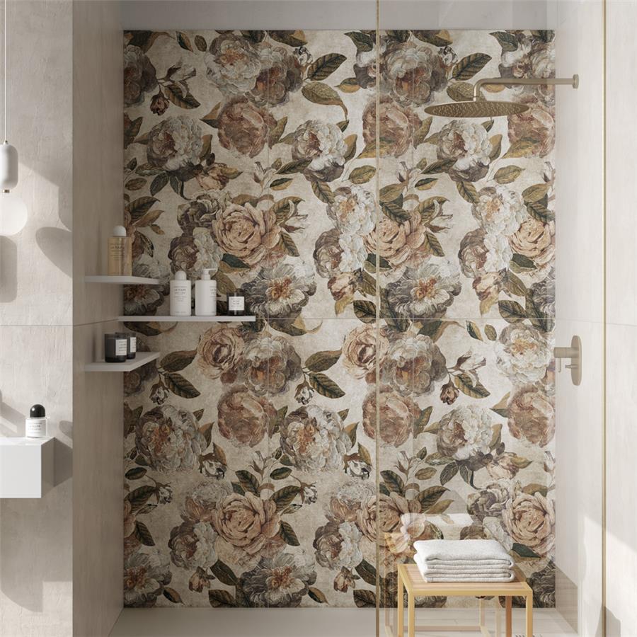 Somertile - Parete Porcelain Tile - Fiori Beige Wall Install