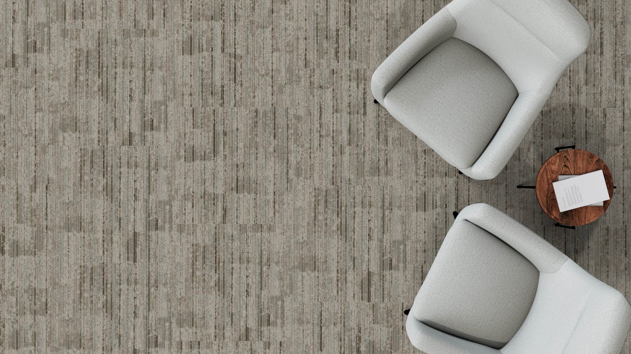 Mohawk - Spatial Build - Dynamic Fade GT382 Commercial Carpet Tile - 738 Sandstone Flute Installed