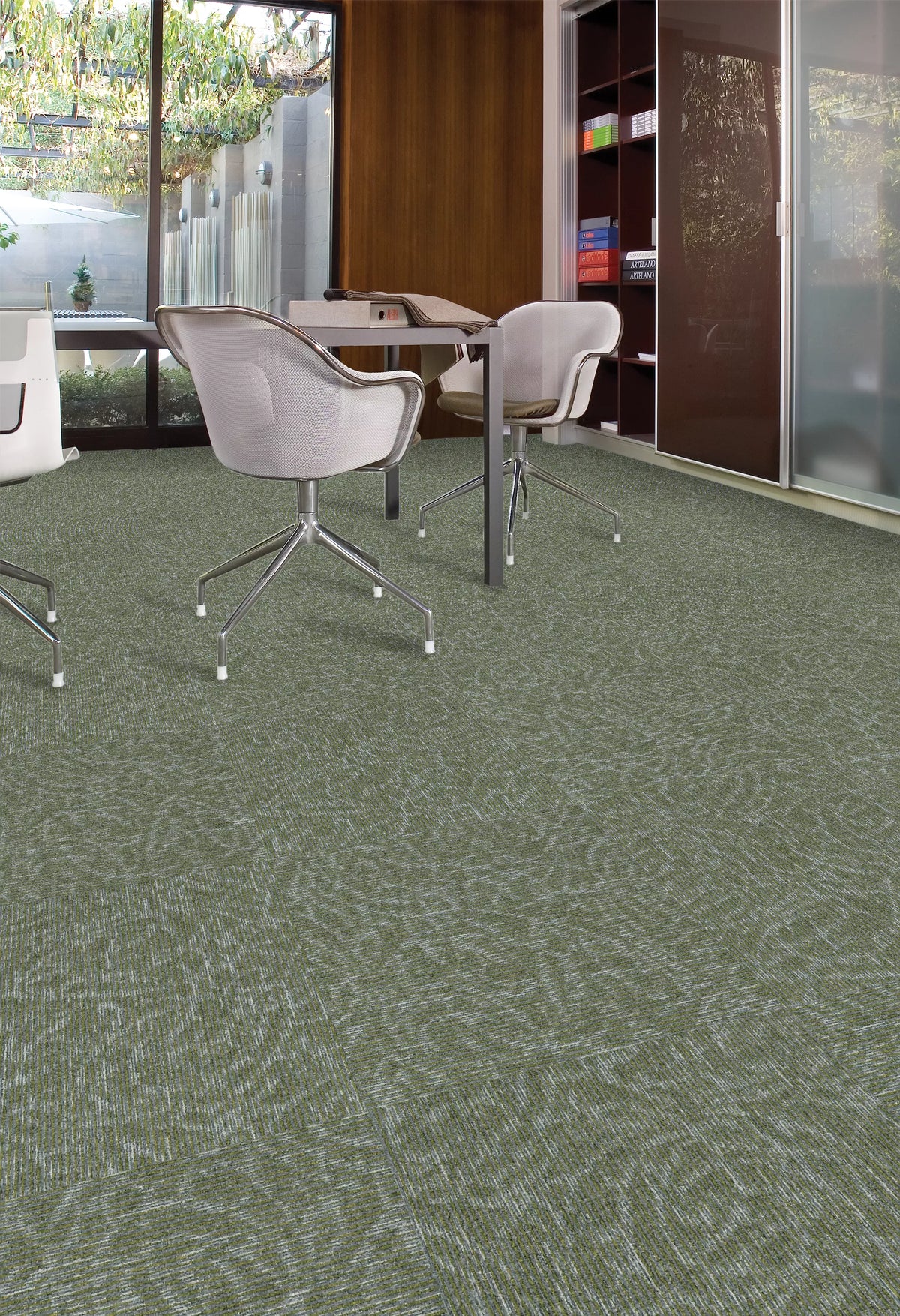 Aladdin Commercial - Find A Way - Meandering Trail - Commercial Carpet Tile - Sage Installed