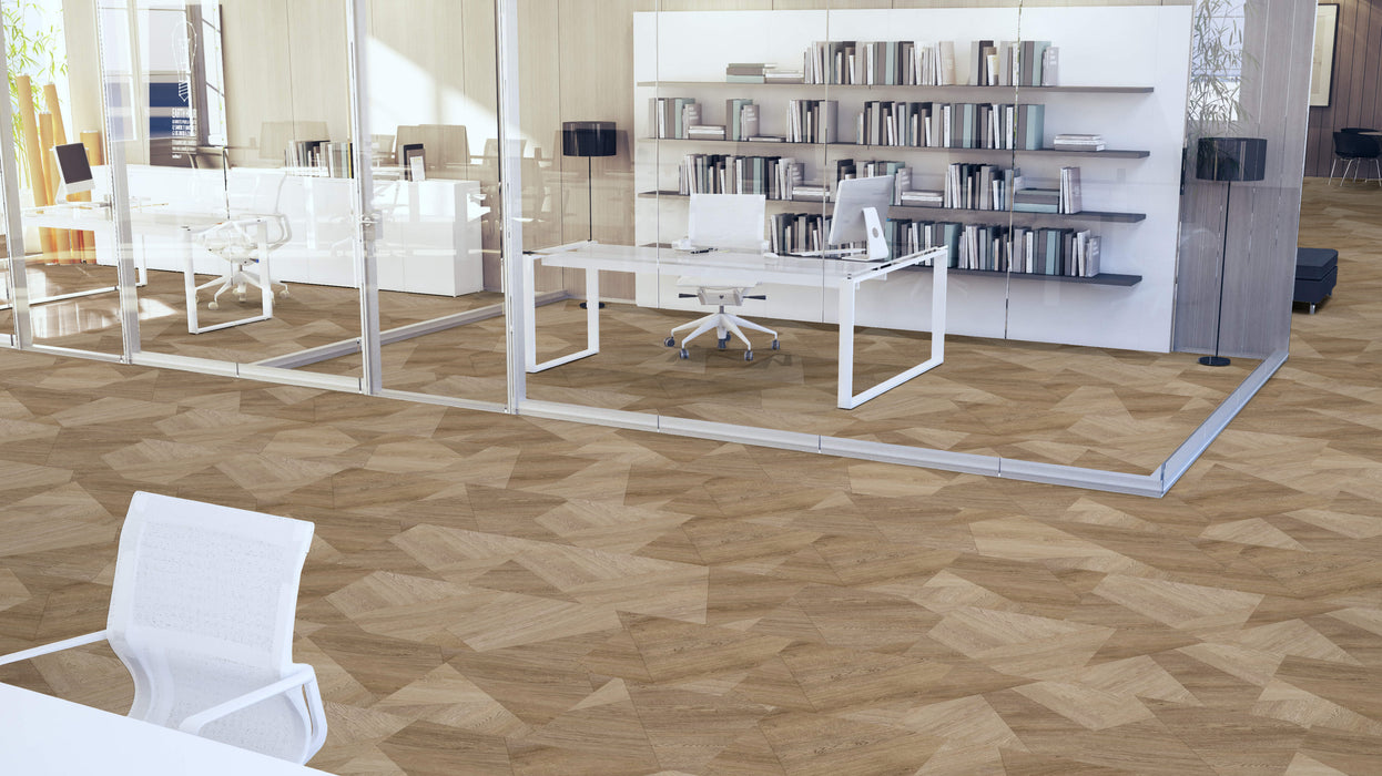 Mohawk - Assembled Woods - Angular Grain - Luxury Vinyl Tile - Thistle Oak floor installation