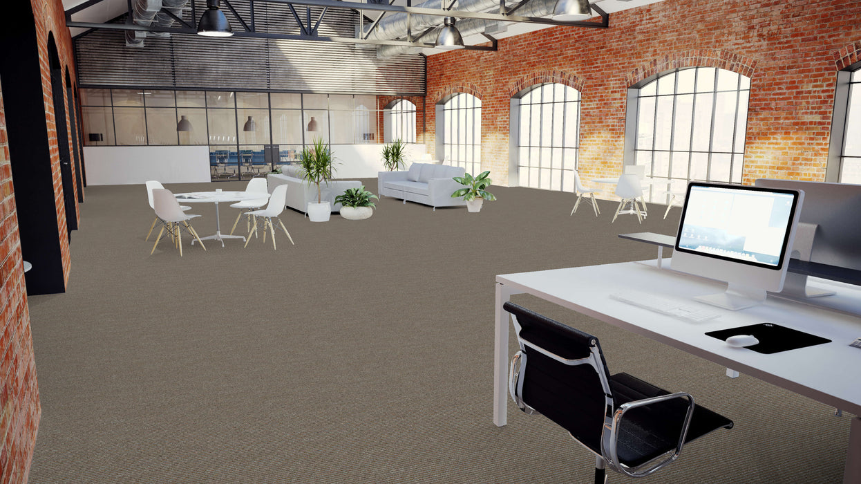 Mohawk - Statement Fabric - 24 in. x 24 in. - Commercial Carpet Tile - Beige Tone floor installation
