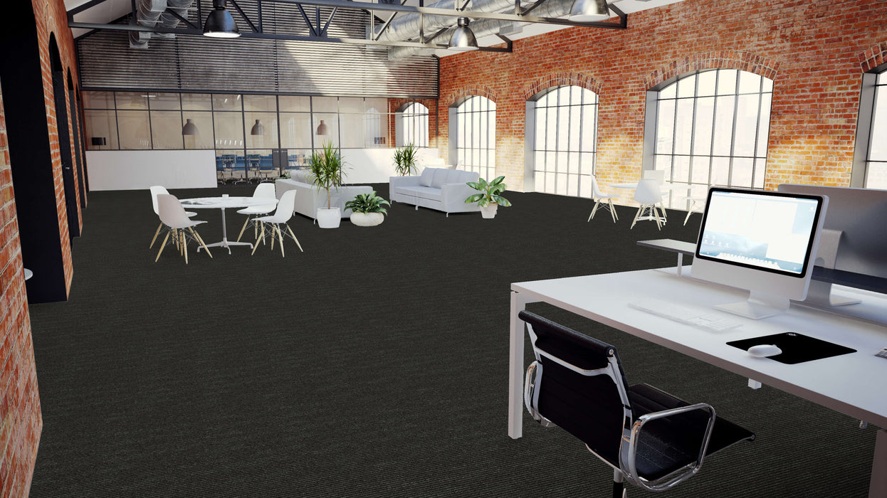 Mohawk - Statement Fabric - 24 in. x 24 in. - Commercial Carpet Tile - Dark Charcoal floor installation