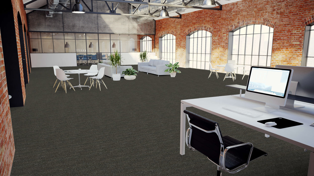 Mohawk - Statement Fabric - 24 in. x 24 in. - Commercial Carpet Tile - Mid Grey floor installation