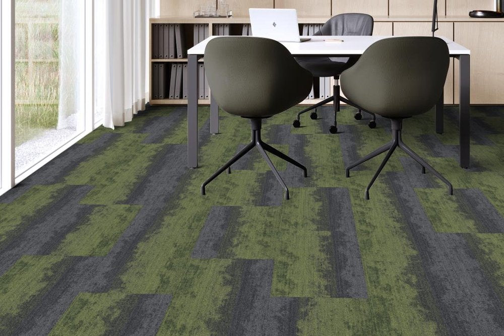 Shaw Contract - Local Landscapes - Migrate Tile - 18 in. x 36 in. - Commercial Carpet Tile - Mountain Moss Installed