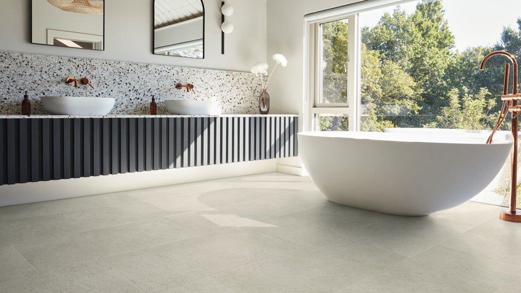 Karndean - Art Select 18" x 36" Glue Down Commercial Vinyl - Caliza Classico Bathroom Install 2