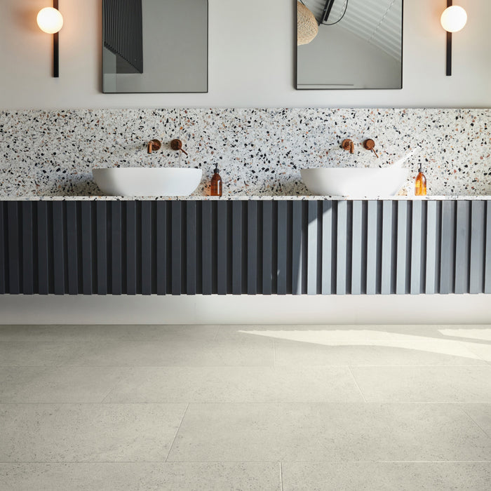 Karndean - Art Select 18" x 36" Glue Down Commercial Vinyl - Caliza Classico Bathroom Install