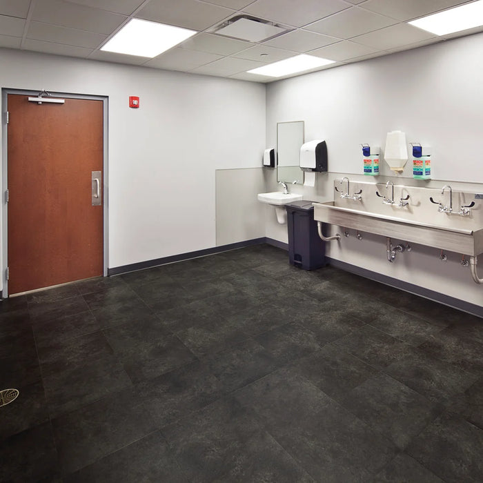 Karndean - Opus 18 in. x 18 in. Commercial Gluedown Vinyl Tile - Nero Bathroom Install