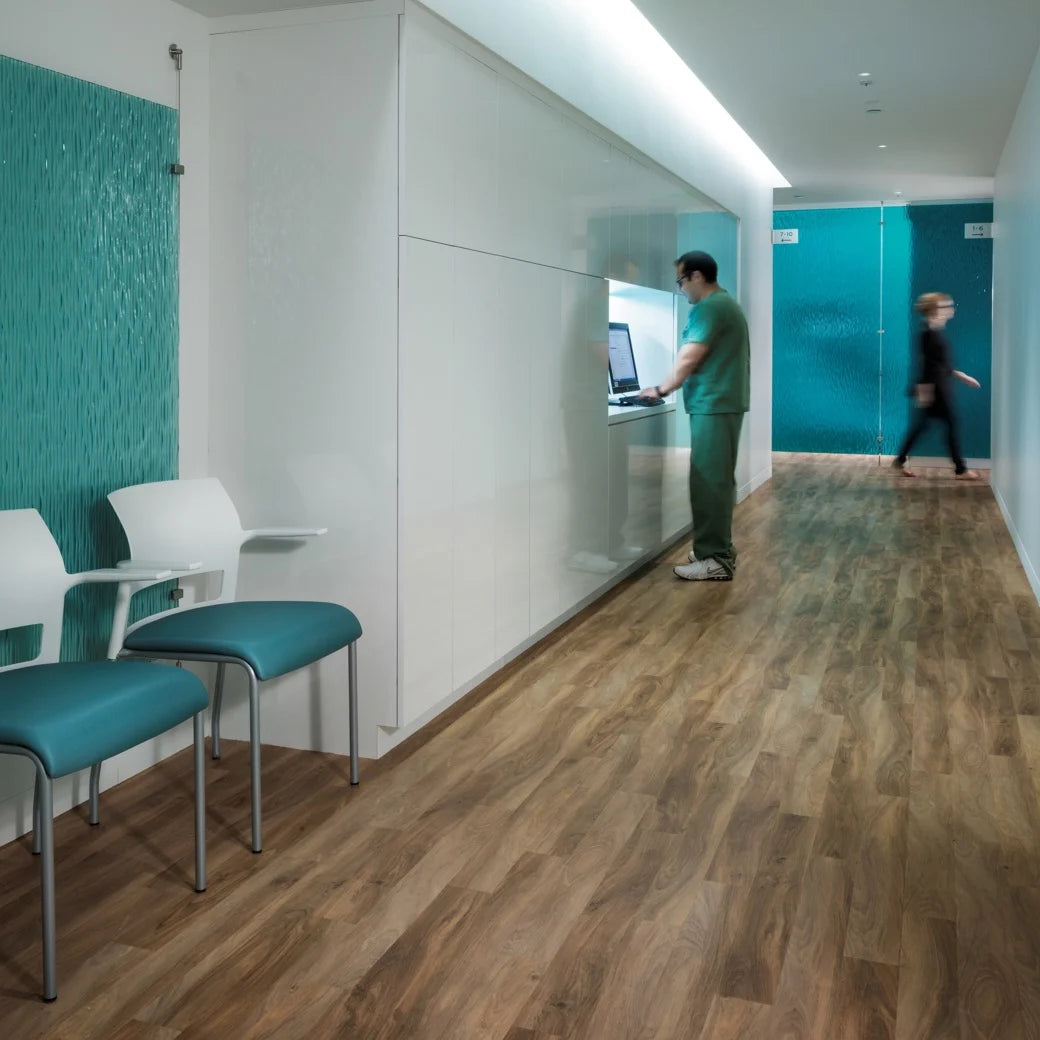 Karndean - Opus 4 in. x 36 in. Commercial Gluedown Vinyl Plank - Weathered Elm Hospital install