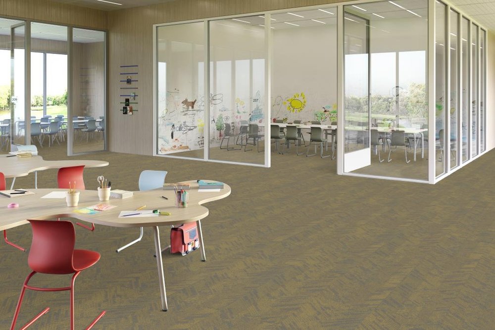 Shaw Contract - Creative Zone - Imagine Tile - 24 in. x 24 in. - Commercial Carpet Tile - Thoughtful Yellow Room Scene