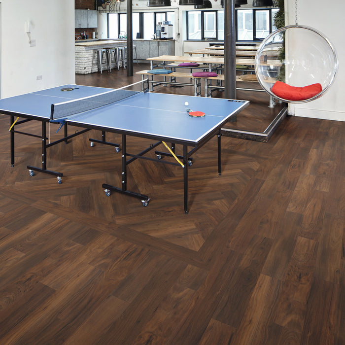 Karndean - Opus 6 in. x 36 in. Commercial Vinyl Gluedown Plank - Natural Walnut Rec Room Install