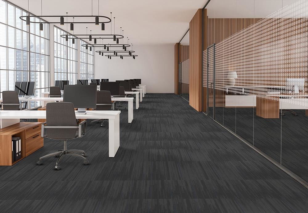 EF Contract - Reverb - 24 in. x 24 in. - Commercial Carpet Tile - Midnight floor installation