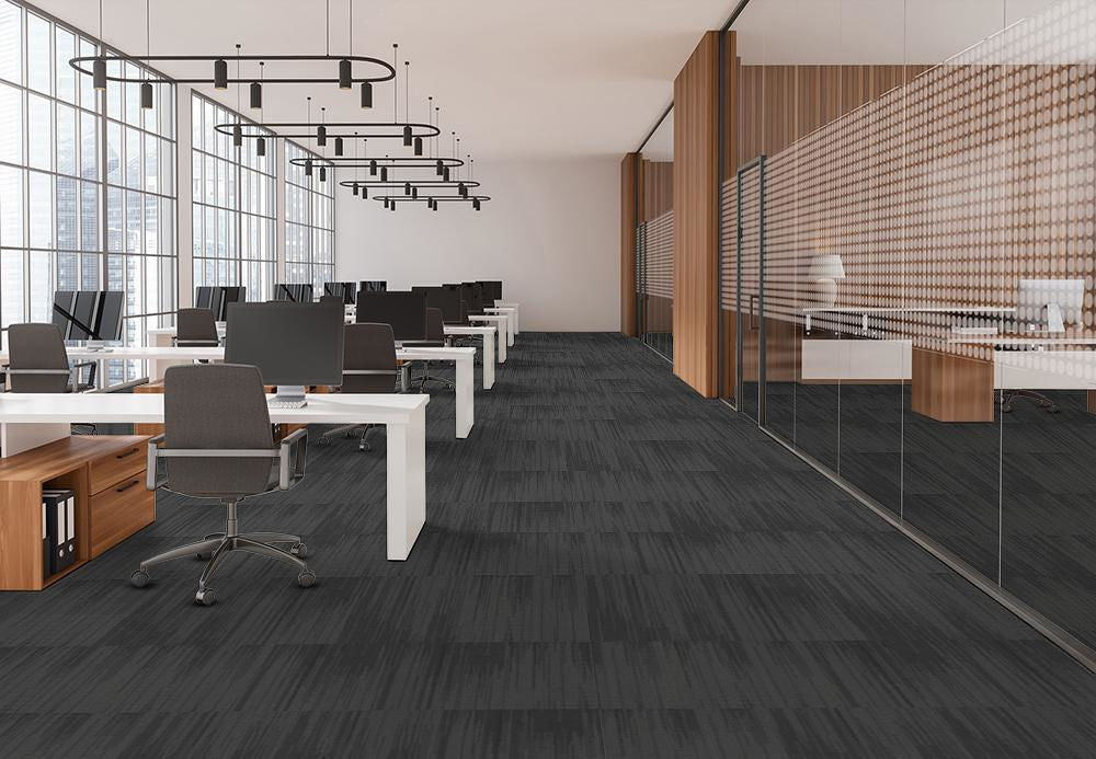 EF Contract - Reverb - 24 in. x 24 in. - Commercial Carpet Tile - Matte Lake floor installation