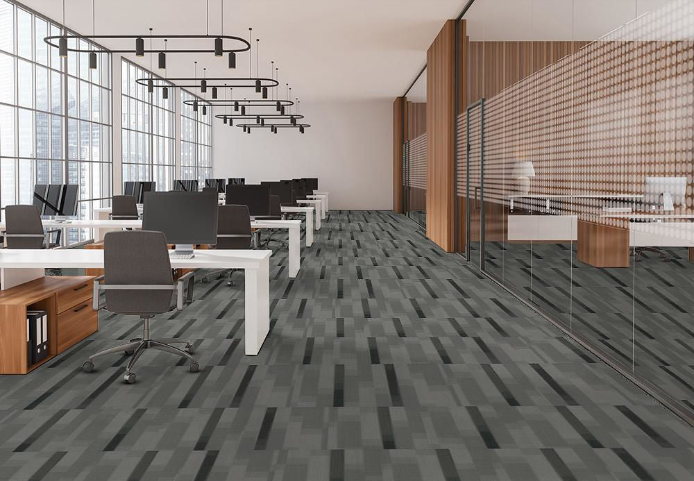 EF Contract - Amplify - 24 in. x 24 in. - Commercial Carpet Tile - Midnight floor installation