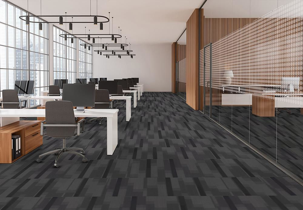 EF Contract - Magnify - 24 in. x 24 in. - Commercial Carpet Tile - Midnight floor installation