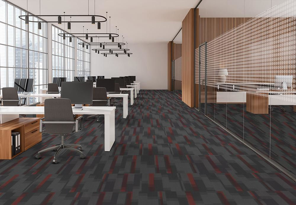 EF Contract - Magnify - 24 in. x 24 in. - Commercial Carpet Tile - Chili Red floor installation