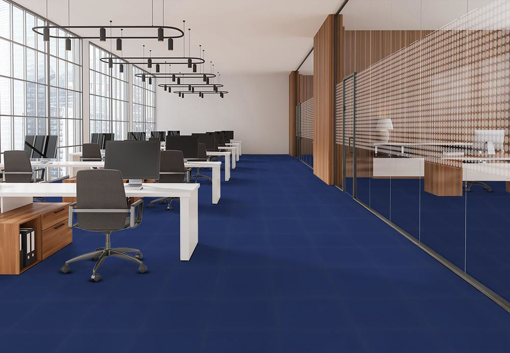 EF Contract - Colorburst - 24 in. x 24 in. - Commercial Carpet Tile - Indigo floor installation