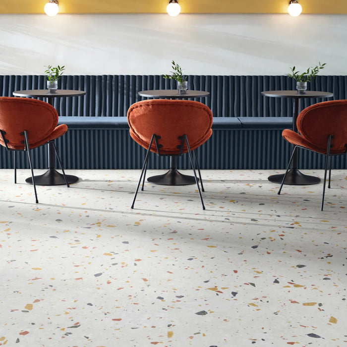 Karndean - Opus 18 in. x 18 in. Commercial Gluedown Vinyl Tile - Salute Grisio Restaurant Install