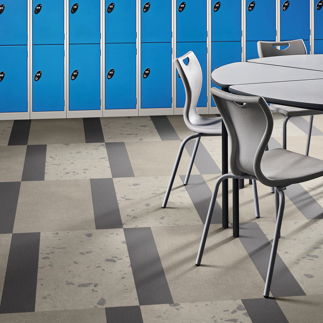 Karndean - Opus 6 in. x 36 in. Commercial Gluedown Vinyl Plank - Black Iron School Install