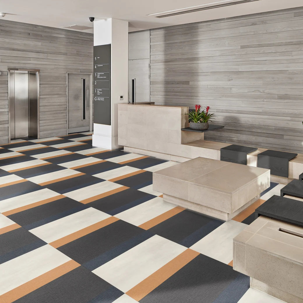 Karndean - Opus 18 in. x 36 in. Commercial Gluedown Vinyl Tile - Black Iron Lobby Install