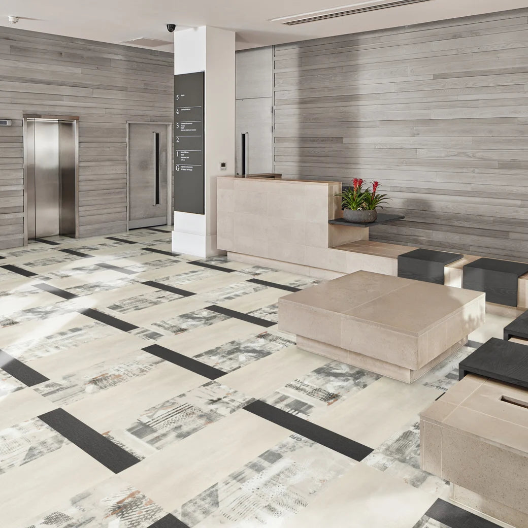 Karndean - Opus 6 in. x 36 in. Commercial Gluedown Vinyl Plank - Black Iron Lobby Install