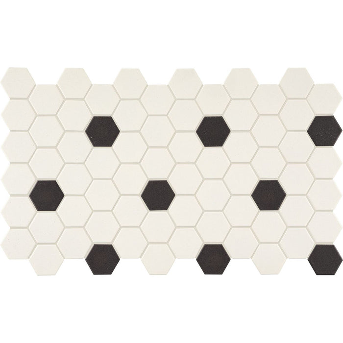 Daltile - Keystones - 2" x 2" Hexagon - Porcelain Tile Mosaic - Matte - Arctic White/Black