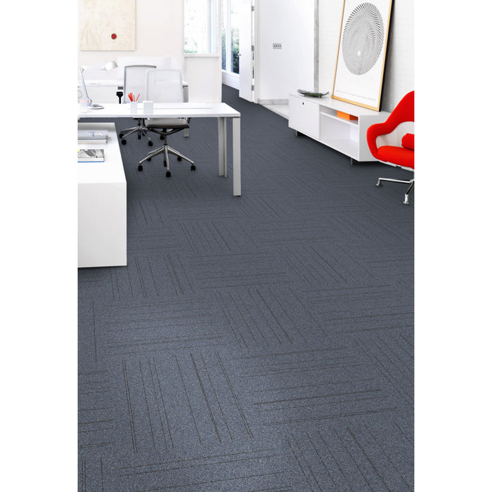 Aladdin Commercial - Rule Breaker Stripe - Carpet Tile - Cobalt - Room Scene